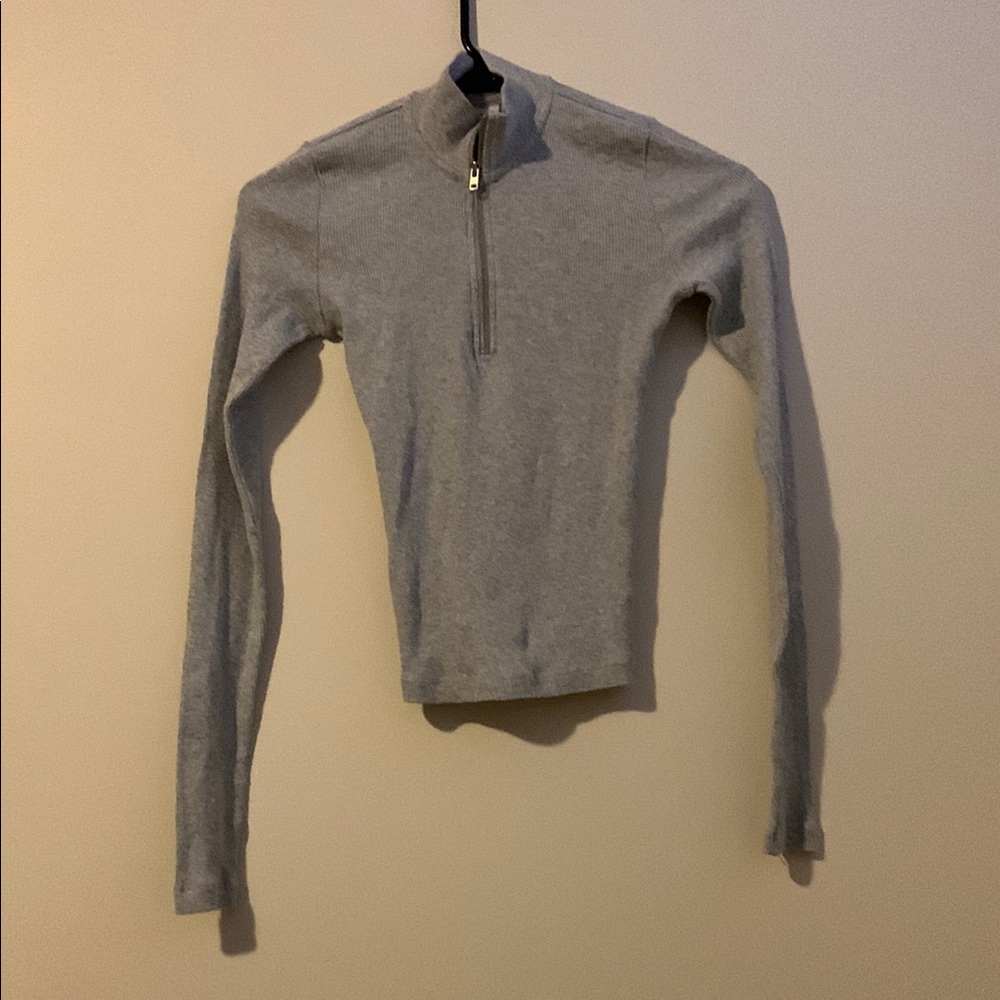 Gray Quarter-Zip Long Sleeve Top
